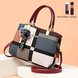 Plaid Decorated Woman Fashion Small Handbag Ball Decoration Random Pattern Red Strap
