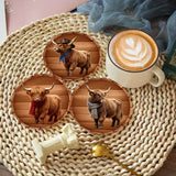 8pcs Cute Highland Cow Wooden Coasters Heat Resistant Cup Mats Gift