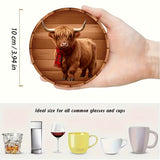 8pcs Cute Highland Cow Wooden Coasters Heat Resistant Cup Mats Gift