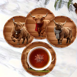 8pcs Cute Highland Cow Wooden Coasters Heat Resistant Cup Mats Gift