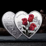 1x Coin Love Silver Colorful Rose Flower Inspirational I Love You in 52 Languages