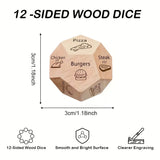 1pc Wood Dice Twelve-sided Games Decor Food Choices Dinner lunch Valentine Day