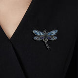 Blue Crystal Dragonfly Brooch Elegant Lapel Pin Fashion Jewelry Gift