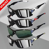 4 pieces Sunglasses Men's Wrap-around Semi-rimless Glasses TAC Lenses PC Frame Multi-color Coating