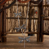 1pc Vintage Dragonfly Pendant Necklace Boho Charm Jewelry Women Elegant Silvery