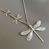 1pc Vintage Dragonfly Pendant Necklace Boho Charm Jewelry Women Elegant Silvery