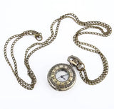 Vintage Pocket Mini Watch Alloy Roman Number Dual Time Display Clock Necklace Chain