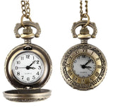 Vintage Pocket Mini Watch Alloy Roman Number Dual Time Display Clock Necklace Chain