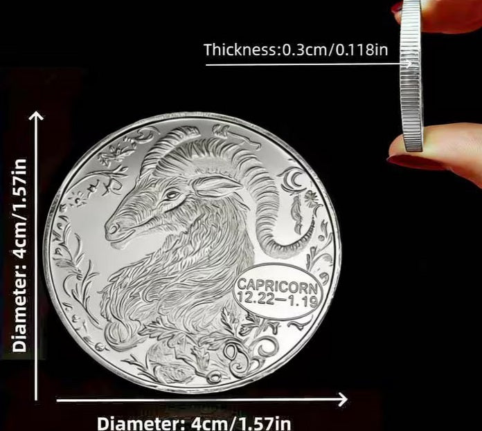 1x Zodiac Signs Collectible Coin Metal Badge Double-Sided Silvery - Ge ...
