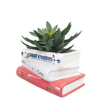 Book Stack Planter White & Mauve 18cm