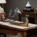 Vintage Dragon Boat Incense Holder Creative Statue Home Office Ornament