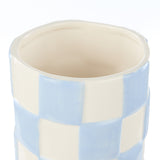 Lulu Collection Round Check Vase Blue