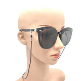 Leather Cord Sunglasses Reading Glasses Eyeglass Holder Strap Chain - Black