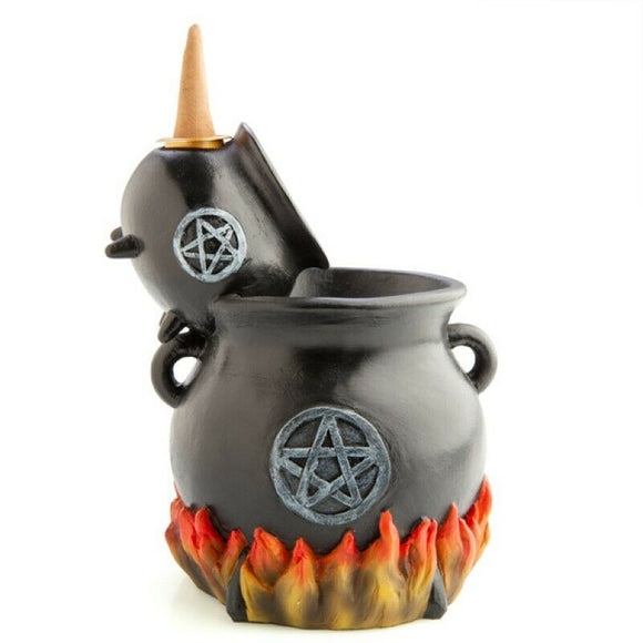 Witches' Cauldrons with LED Flames Backflow Cone Incense Holder