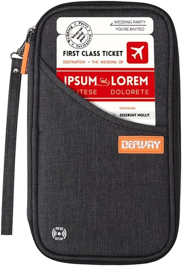 DEFWAY Famliy Passport Holder Waterproof RFID Blocking Pouch Travel Wallet Black