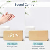 Wooden Alarm Clock with Wireless Charging Pad LED Digital Clock with Large Date