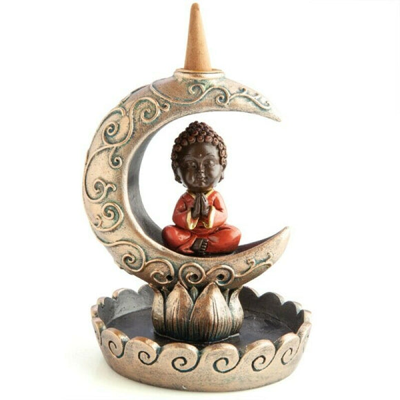 Baby Buddha Moon Backflow Smoke Incense Burner Cones Holder