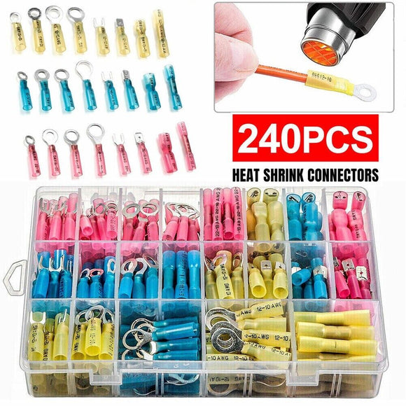 240PCS Heat Shrink Wire Connectors Electrical Crimp Marine Automotive Terminals