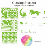 297pcs Glow In The Dark Rainbow Moon Stars Unicorn Wall Sticker Kids Room Decor