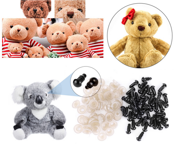 100x Teddy Plush Doll Black DIY Toy Crafts Kit 6-12mm Plastic Safety Eyes