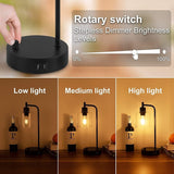 Set of 2 Industrial Table Lamp with 2 USB Port Fully Stepless Dimmable Bedside