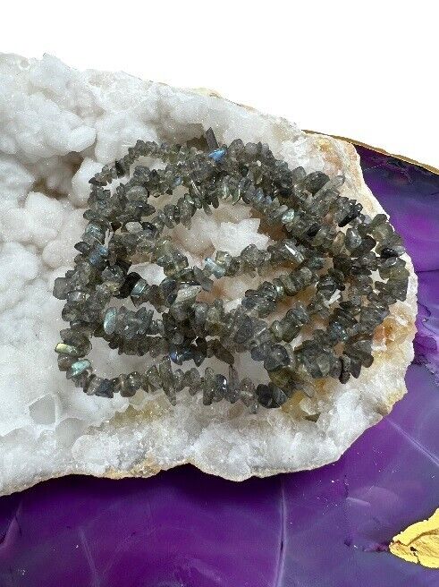 5x Labradorite Crystal Chip Bracelet Set Natural Gemstone Intuitive Stone