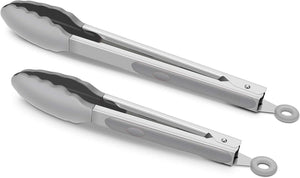 Set of 2 Cooking Tongs 9-Inch & 12-Inch Premium Silicone BPA Free NonStick Grey
