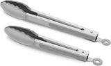 Set of 2 Cooking Tongs 9-Inch & 12-Inch Premium Silicone BPA Free NonStick Grey