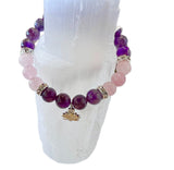 1pc Rose Quartz Amethyst Crystal Beads with Lotus Flower Charm Bracelet  Healing