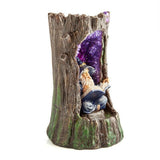 Wizard in Geode Tree LED Backflow Cone Incense Holder