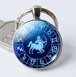 Sagittarius Keyring Constellation Keychain Glass Pendant Silver Plated
