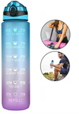 1L Water Bottle Motivational Drink Flask Time Markings Sport Gym Pink/Blue