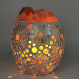 White Flower Glass Mosaic Vase Bowl Himalayan Crystal Salt Lamp Natural Rock