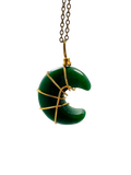 Green Aventurine Half Moon Shape Pendant Necklace Gold Healing Polished Tumbled