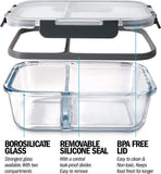 3x Meal Prep Glass 2 Compartment Food Storage Container Lunch Box Pot
