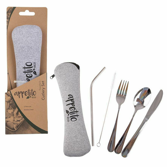 Appetito Traveler's Cutlery Set Stainless Steel 5 Piece w/ Travel Pouch Portable