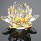 Quartz Crystal Lotus Flower Crafts Glass Paperweight Fengshui 80mm Yellow