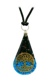 Black Tourmaline Turquoise Tree of Life Teardrop Orgonite Pendant Necklace