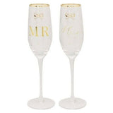 Mr & Mrs Flute Set of 2 Wedding Gifts Bride Groom Wine Glasses Toasting Jewelled
