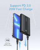 20W Mini Power Bank 10000Mah USB C Ultra-Slim Portable Charger PD QC3.0 Fast