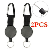 2x Retractable Stainless Steel Keyring Pull Ring Key Chain Recoil Heavy Duty