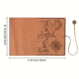 Canvas Treasure Map Wrap Roll Up Pencil Bag Leather Case Holder Pouch Brown