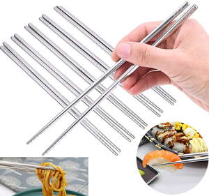 10 Pairs Stainless Steel Chopsticks Asian Japanese Metal Table Cutlery 23cm