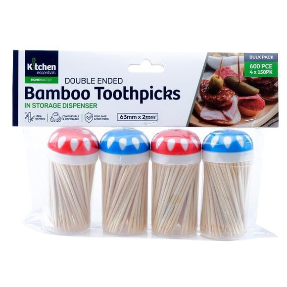 4 Tubes Bulk Bamboo Toothpicks In Dispenser Party Finger Food Snack Cocktail