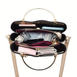 Color Block Satchel Bag Trendy Metal Tassel Decor Crossbody Bag White Caramel