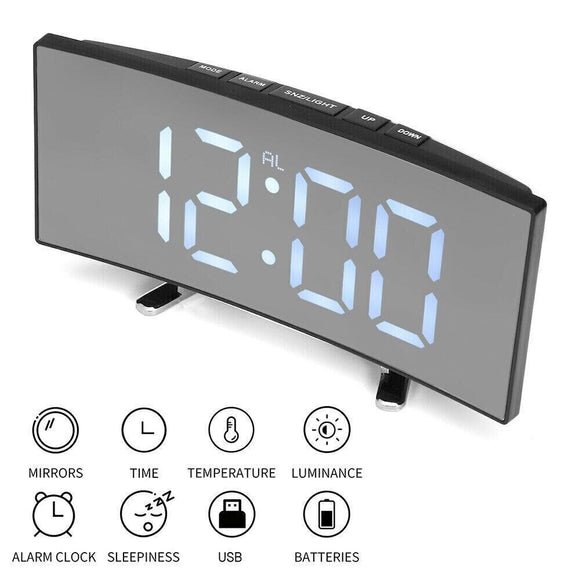 Large Led Digital Clock Bedside Table Alarm Clock Temperature Time Display Decor