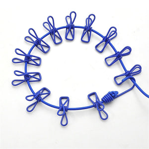 2pcs 12 Clips Camping Rope Peg Washing Clothes Line Travel clothesline Blue