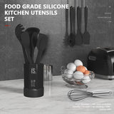 15 pieces Safe Silicone Cooking Utensils Set 446°F Heat Resistant Kitchen Black