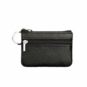 Coin Small Change Bag Card Wallet Pouch Zip Up Women Key Ring Leather Mini Black