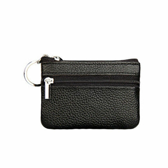 Coin Small Change Bag Card Wallet Pouch Zip Up Women Key Ring Leather Mini Black
